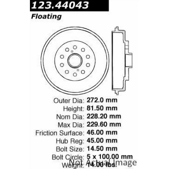 Centric Parts Brake Drum P/N:123.44043 Fits select: 2003-2006 TOYOTA COROLLA MATRIX, 2003-2006 PONTIAC VIBE