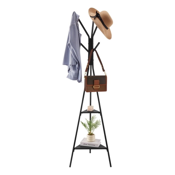 Hallway Coat Rack with Shelves - 6-Hook Free Standing Coat Stand for Entryway, Perfect for Organizing Coats, Bags, Shoes and More