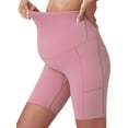 thumbnail image 2 of Spencer Women's Maternity Bike Shorts Yoga Leggings Over The Belly Bump Pregnancy Workout Running Active Athletic Shorts with Pockets (L, Pink), 2 of 9