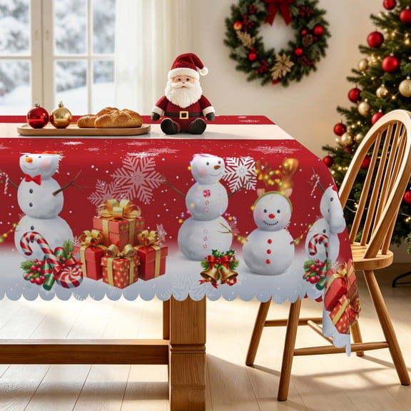 Nanqianyi Christmas Snowman Gifts Rectangle Tablecloth,Waterproof Stain Resistant Table Cover For Dining Party Decor,52x70 inch