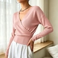 thumbnail image 4 of WRFWUL Womens Wrap V Neck Top Long Sleeve Ribbed Knit Surplice Pullover Tops Elegant Slim Fit Casual Cropped Sweater, 4 of 7