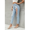 thumbnail image 4 of Women Skinny Jeans High Waist Roll Hem Ripped Jeans, 4 of 7