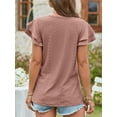 thumbnail image 4 of TEMOFON Summer Shirts for Women Summer Short Sleeves Casual Blouses Fashion V Neck Ruffle Sleeves Pink Cute T Shirts for Women Size XL, 4 of 5