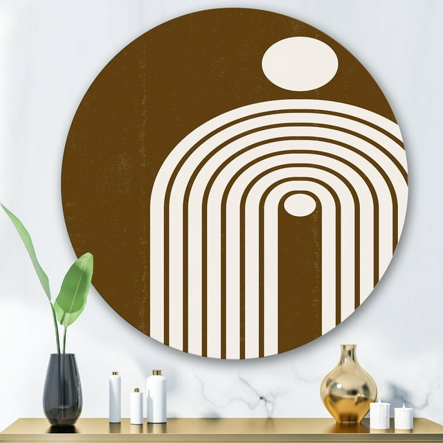 Designart - Terracotta Minimaliste Boho Arc-en-Ciel II - Art Mural Rond en Métal Moderne