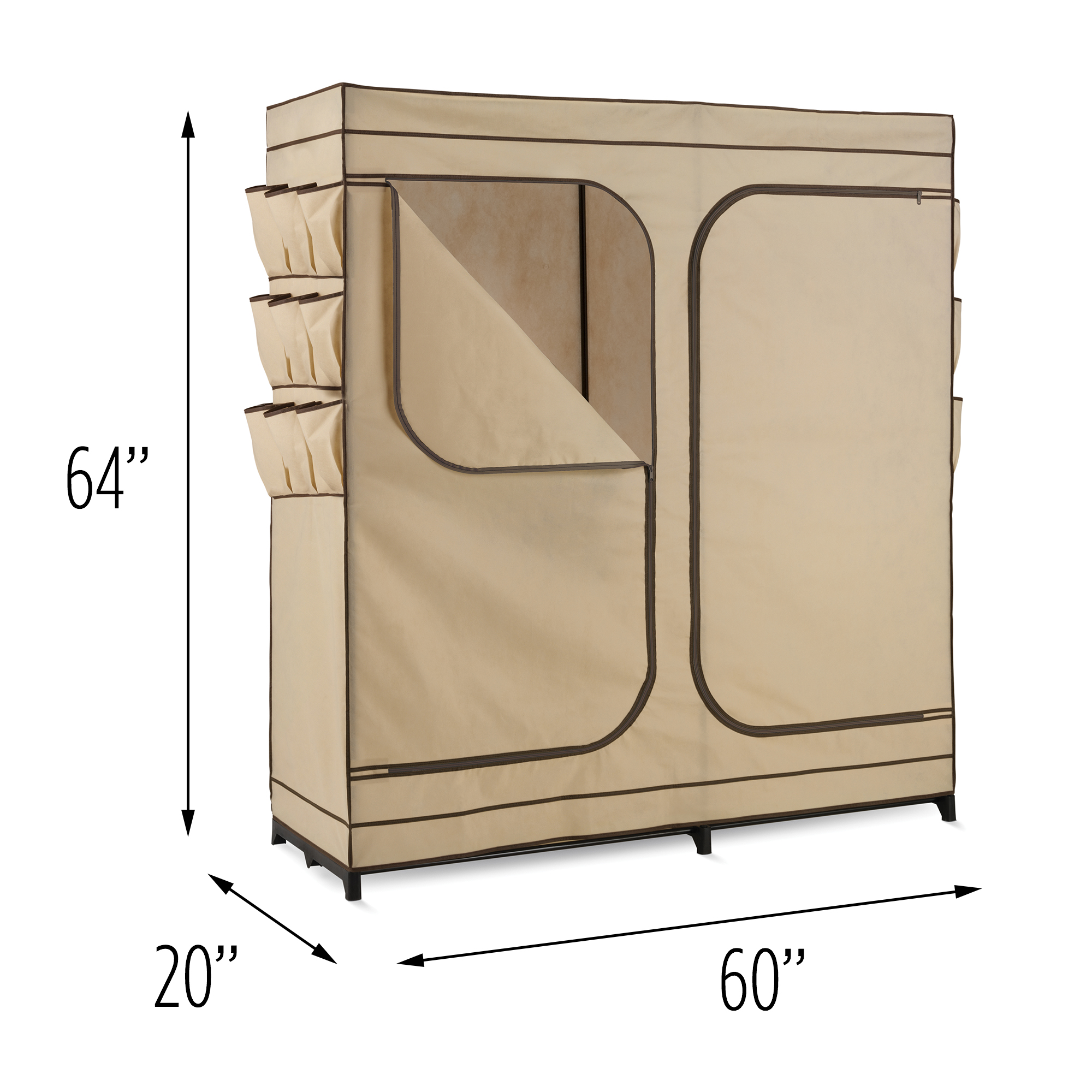 Honey Can Do Portable Closet And Clothes Rack With Cover And Double Doors, Khaki, Beige - image 3 of 9