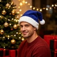 thumbnail image 4 of Unisex Santa Hats for Adults, Blue Santa Hats Christmas Blue Santa Hat for Adults with White Cuffs Santa Hats Non-woven Christmas Caps for Christmas New Year Party Supplies, 4 of 5