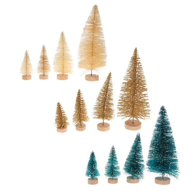 12pcs miniatura de árbol de navidad de sisal artificial con base de madera artesanía mini pino para navidad decoración de mesa para el hogar adornos de invierno (3 colores)