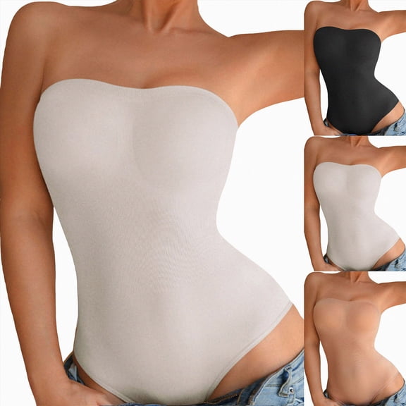 Mnuaqn Strapless Body Shaper Tummy Control for Women Thong Seamless Body Suit Shapewear Strapless Bodysuit Shapewear (White,XL)