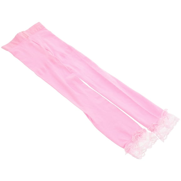 Soimiss Pink Girls Lace Trim Leggings for Summer Activities Stylish and Versatile Acrylic Fiber Fitted Pants 3/4 Length