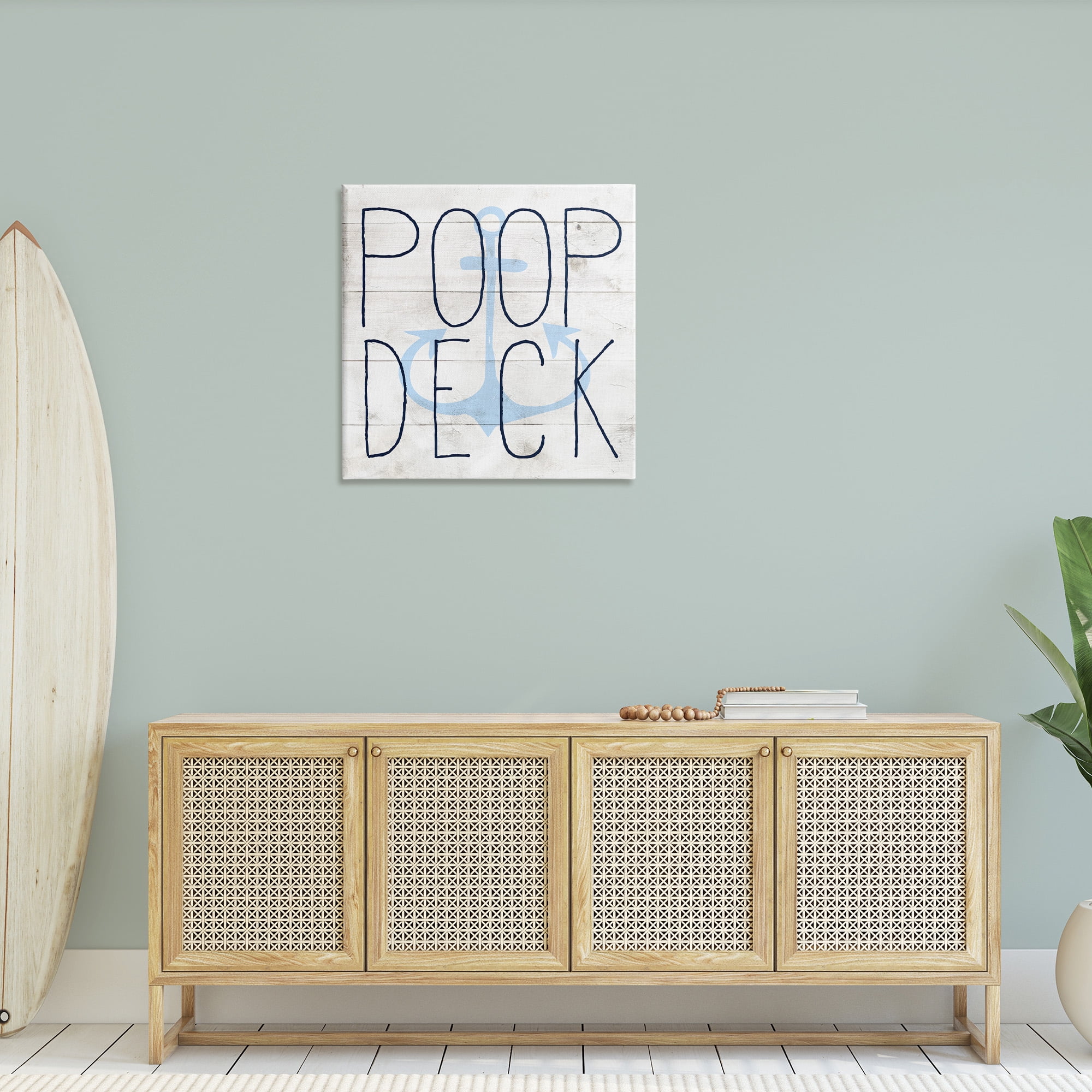 The Kids Room by Stupell Poop Deck Funny Beach Family Home Wood Textured Word Design Canvas Wall Art by Daphne Polselli