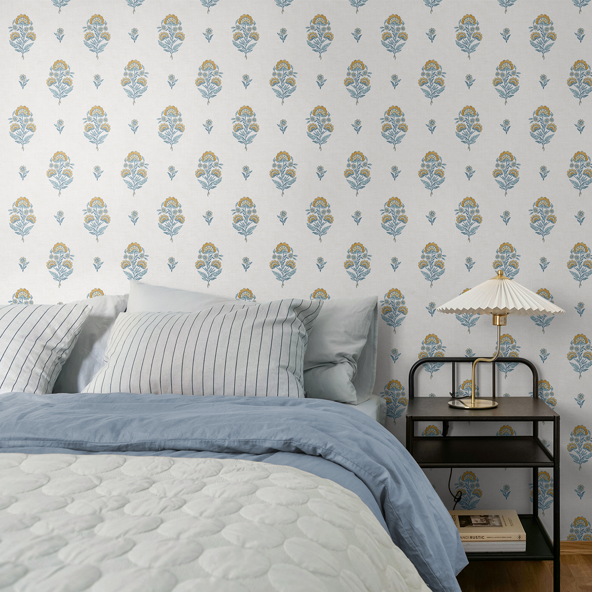 NextWall Marigold & Seabreeze Floral Spot Premium Matte Non-Woven Peel and Stick Wallpaper - 20.5 in. W x 18 ft. L Roll