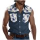 thumbnail image 1 of Camisas de Cuello para Hombres, Moda Casual Día de la Independencia Imprimir Turndown Bolsillos sin Mangas Tanque Deportivo, 1 of 5