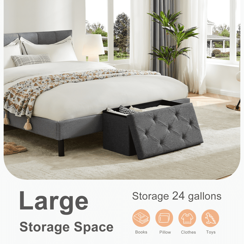 Gianna 30 Inches Folding Storage Ottoman Bench, Storage Chest, Foot Rest Stool, Bedroom Bench with Storage, Gray