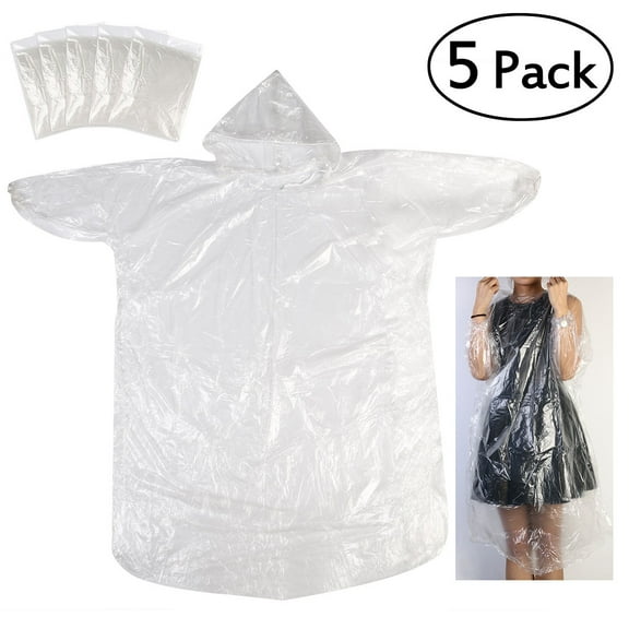 LABSERRON 5Pcs Waterproof Rain Poncho Raincoats for Men and Women Clear PE One Size Fits All