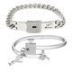 thumbnail image 1 of 1 par de pulseras concéntricas entrelazadas, pulsera de eslabones acera, brazaletes a juego, pulsera para parejas, collar con candado y llave, pulsera unisex para novio, 1 of 1