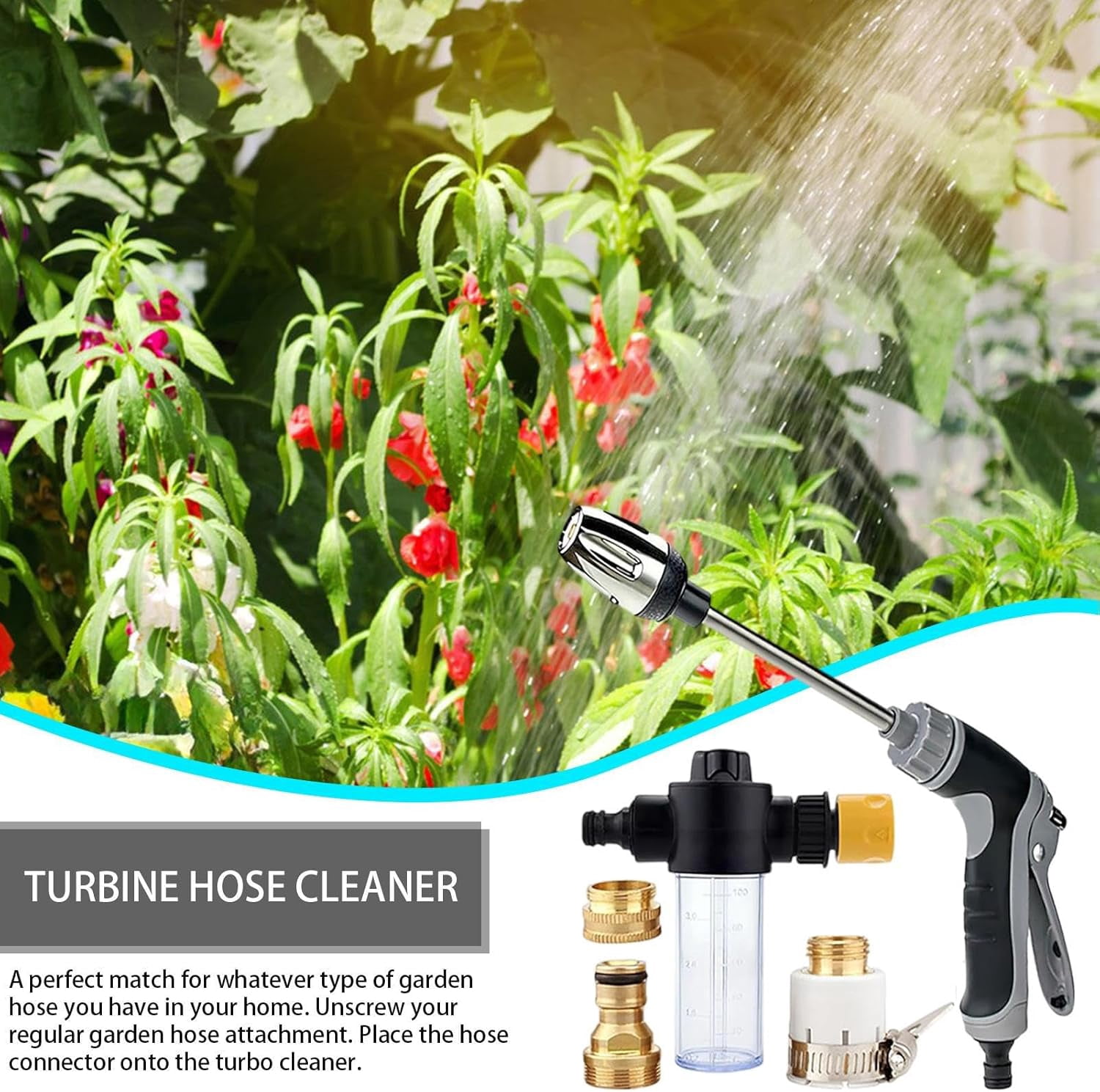 Adjustable Garden Hose Spray Nozzle – Metal & PP Water Sprayer, 14.56x6.29 inch, Durable Nozzle for Lawn Care, Watering, Car Washing & Outdoor Cleaning(RL 1 Set)