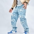 thumbnail image 3 of Reppunk Wide-leg Men's Jeans Men Stylish Hip Hop Ripped Patch Loose Fit Jeans Pants Streetwear Male Casual Straight Denim Trousers Menswear Underwear Human Pocket solid Beige Plain Fathersdaygift, 3 of 8