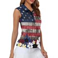 thumbnail image 4 of HUIACONG American Floral Pattern Sleeveless Golf Shirts, Breathable Workout Tank Tops for Running Sport, Fashion Comfortable Women Golf Sleeveless Half Zip Top, 4 of 7