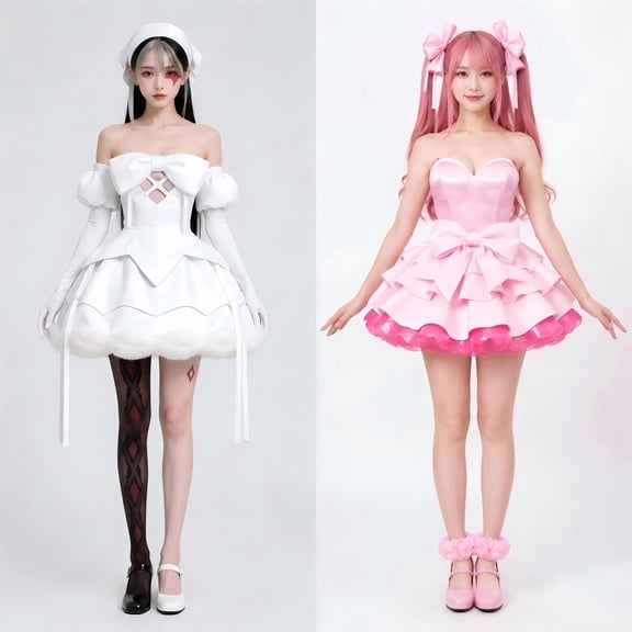 Halloween Costume Alien Stage Series Mizi & Sua Anime Cosplay Pink White Idol Dress Set,Halloween Role Play Outfit for Carnival Party,Size 3XL