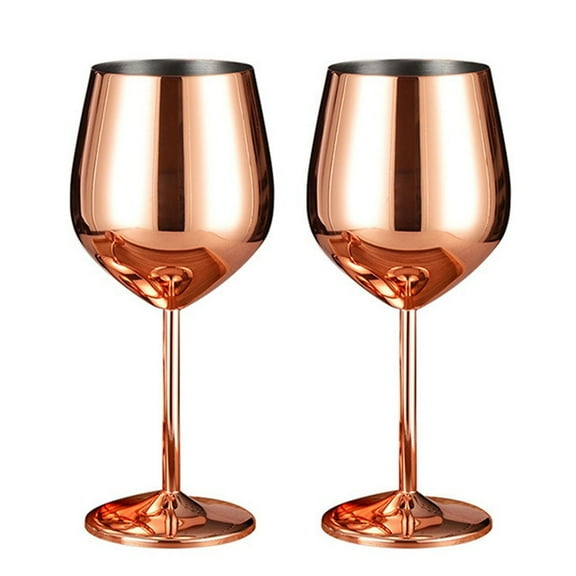 Set of 2 Mirror Stainless Steel Wine Glass Stem Metal Wine Goblets