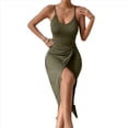 thumbnail image 3 of Vestido de Cóctel Ajustado para Mujer, Sin Mangas, con Tirantes Finos Ajustables, Abertura en la Cintura, Espalda Descubierta y Corte Midi Verde M, 3 of 9