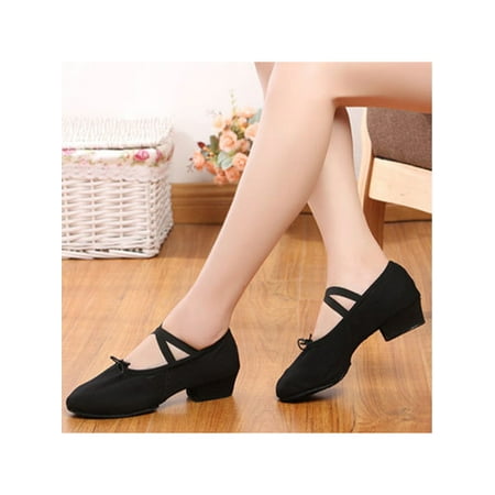 

Gomelly Womens Canvas Split Sole Ballet Shoe/Slipper Girls Salsa Tango Practice Shoes Black-2 1Y