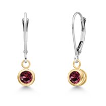 Gem Stone King 14K Two Tone Gold Red Rhodolite Garnet Earrings for Women | 0.74 Cttw | Gemstone January Birthstone | Round 4MM