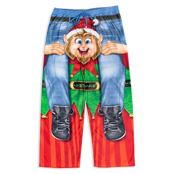 Holiday Christmas Elf Mens Fleece Pajama Pants Adult