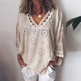thumbnail image 2 of Women Blouses Women V Neck Pack Ladies Light Weight T Shirts Fuzzy Button up Womens Tunics with Buttons Tropical Shirt plus Size Lightweight Base Layer Loft Tops Womens Shirts Sleeves Pajama Beige 2XL, 2 of 5