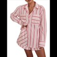 thumbnail image 1 of Conjuntos de Dos Piezas A Rayas para Mujer: Camisas Abotonadas y Pantalones Cortos, Conjuntos de Estar por Casa A Juego. Rosa L, 1 of 7