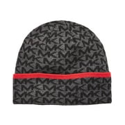 Michael Kors Men's Hat Red One Side Striped Logo Beanie Black One Size