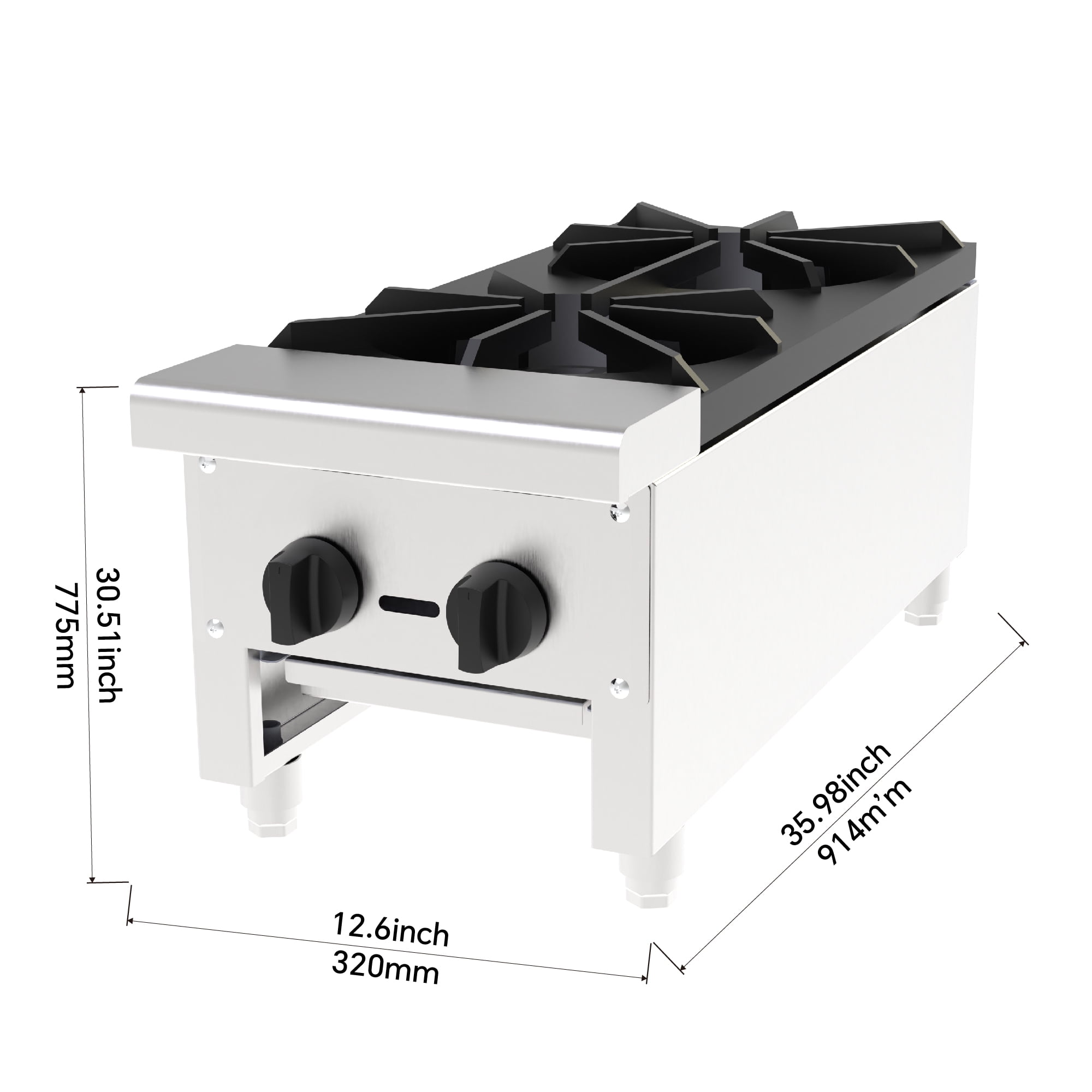 Olurrisa 56,000 BTU Commercial Gas Range, 2-Burner Stainless Steel Countertop Stove for Restaurant Kitchen, Natural Gas or Propane