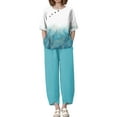 thumbnail image 4 of WTOBBY Women's Summer Fashion Two Piece Set Half Sleeve Printed Tops with Elastic Waist Nine Piece Pants Outfit Casual and Comfortable for Daily Wear ,Light Blue 2XL, 4 of 7