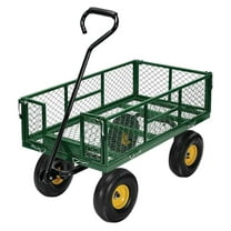 Garden Cart Heavy Duty Steel with Removable Mesh Sides to Convert into Flatbed, Utility Carts with Wheels, Yard and Garden Wagon, 600 Lb, Green