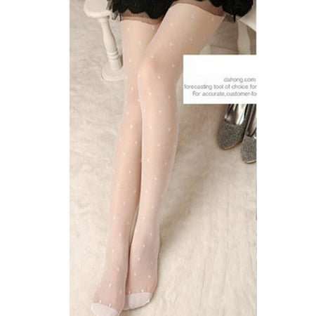 

Woman Summer Polka Dot Printed Tights Summer Nylon Pantyhose Stockings Elastic Hosiery Silk Stockings White Love