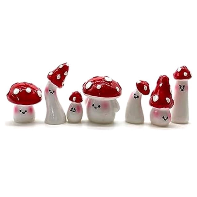 7 Pcs Mini Champignons pour Artisanat Petits Champignons de Jardin Féerique Décoration Miniatures Statue