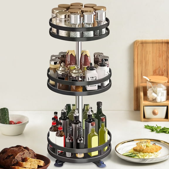 FFORCE Spice Rack 3 Tier Metal Rotate Height Adjustable Seasoning Organizer for Kitchen Pantry Storage