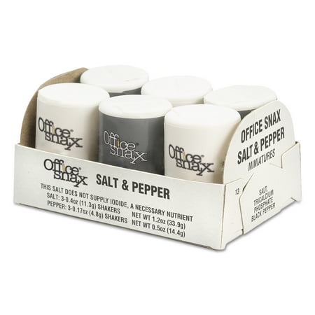 Office Snax Mini Condiment Set, .4oz Salt, .17oz Pepper, Six-Shaker Set