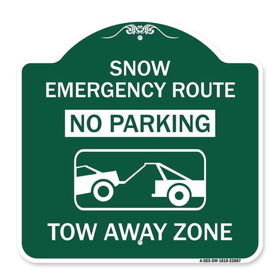 SignMission A-DES-GW-1818-22887 18 x 18 in. Designer Series Sign - Snow Emergency Route Tow Away Zone with Graphic, Green & White