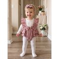 thumbnail image 5 of Loicainy Infant Baby Girl Fall Bodysuit 3 6 9 12 18 Months Crew Neck Long Sleeve Fake Two Romper and Bow Headband 2Pcs Clothes, 5 of 9