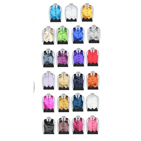 

7pc Boy Formal Necktie Black White Suit Set Satin Necktie & Vest Baby Sm-20 Teen