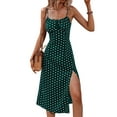 thumbnail image 2 of Womens Polka Dot Sundresses Spaghetti Strap Summer Slim Fit Side Slit Midi Dress A Line Beach Dress Peacock Green M, 2 of 8