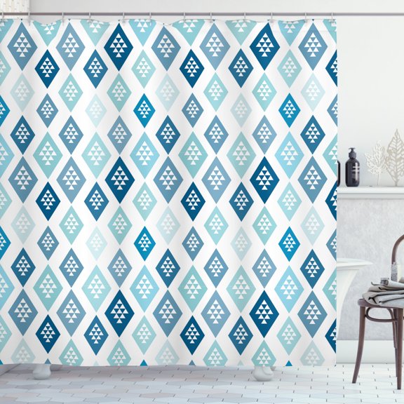 Ambesonne Abstract Shower Curtain, Diamond Shaped Triangles, 69"Wx75"L, Sea Blue Seafoam