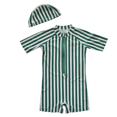 WOYY Little Boy One-Piece Swimsuit Quick Dry Long Sleeve Rash Guard with Hat Bathing Suit