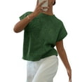 thumbnail image 1 of Women'S Ribbed Sweater Crew Neck Short Sleeve Loose Fit Floral Knit Pullover Tops Dark Green XL, 1 of 9