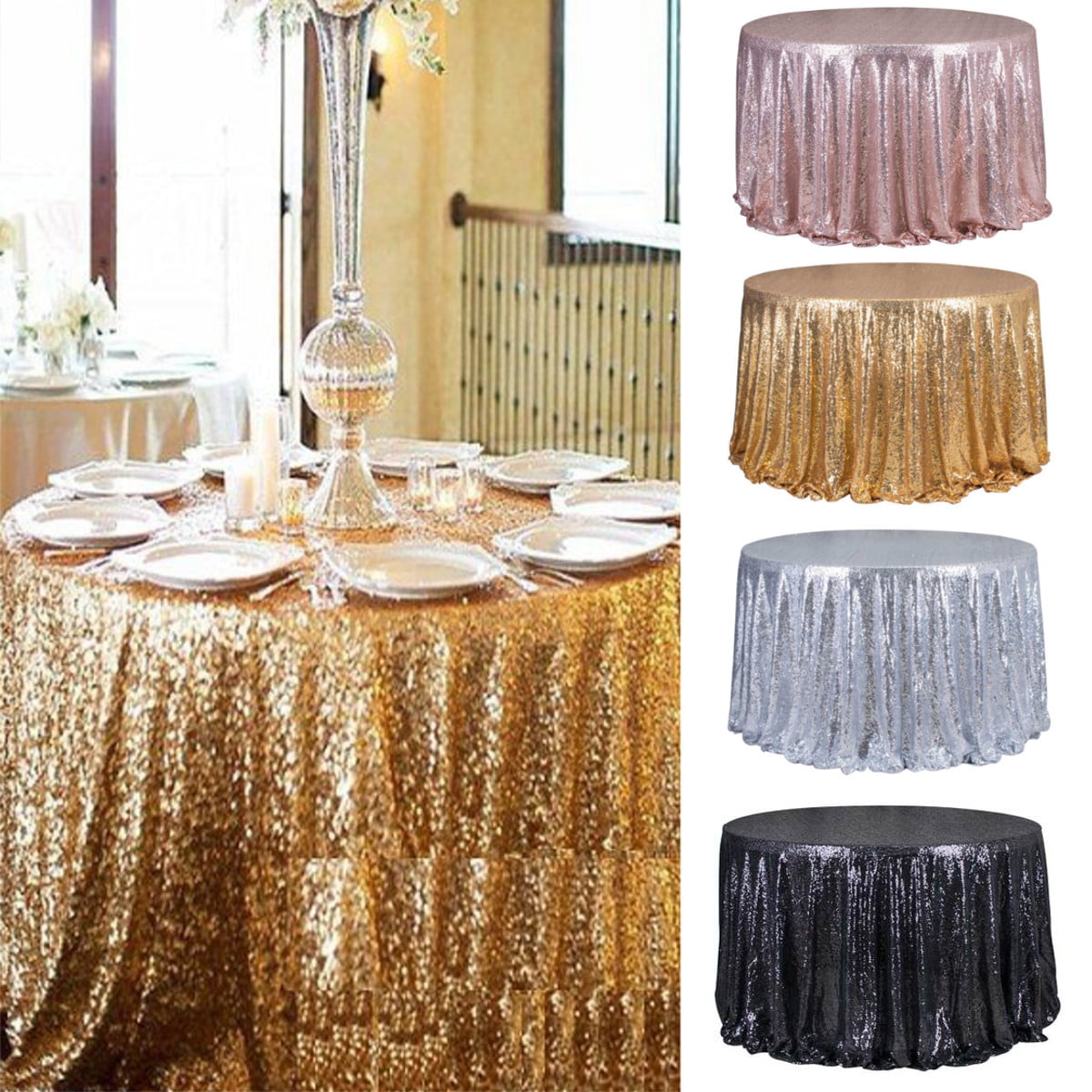 Round Sequin Glitter Tablecloth Sparkly Table Cloth Cover Wedding Party Decor US 