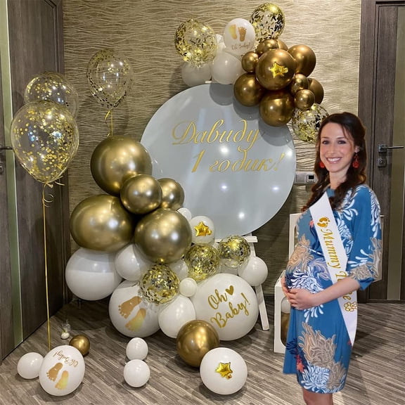 AYUQI Baby Shower Decorations, White and Gold Balloons, 54 Count