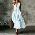 thumbnail image 2 of Lovzfmll Women's V Neck Sleeveless Solid Maxi Sundress, Loose Casual Dress Light Blue, S, 2 of 6