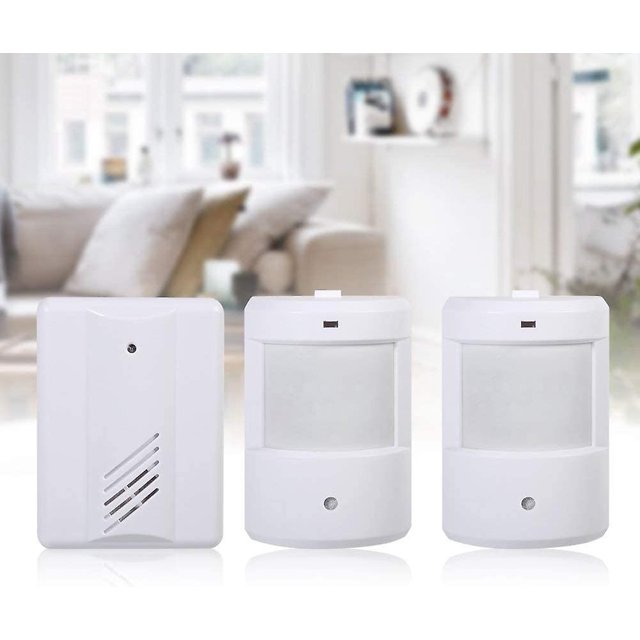 Timbre inalámbrico Alarma Timbre Bienvenido Sensor de movimiento Blanco con receptor y transmisor de largo alcance Protección de seguridad para el hogar o la oficina (uno con dos)
