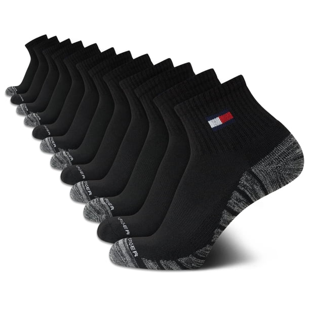 Calcetines Quarter Tommy Hilfiger para hombre, 12 unidades, con soporte para arco, color negro